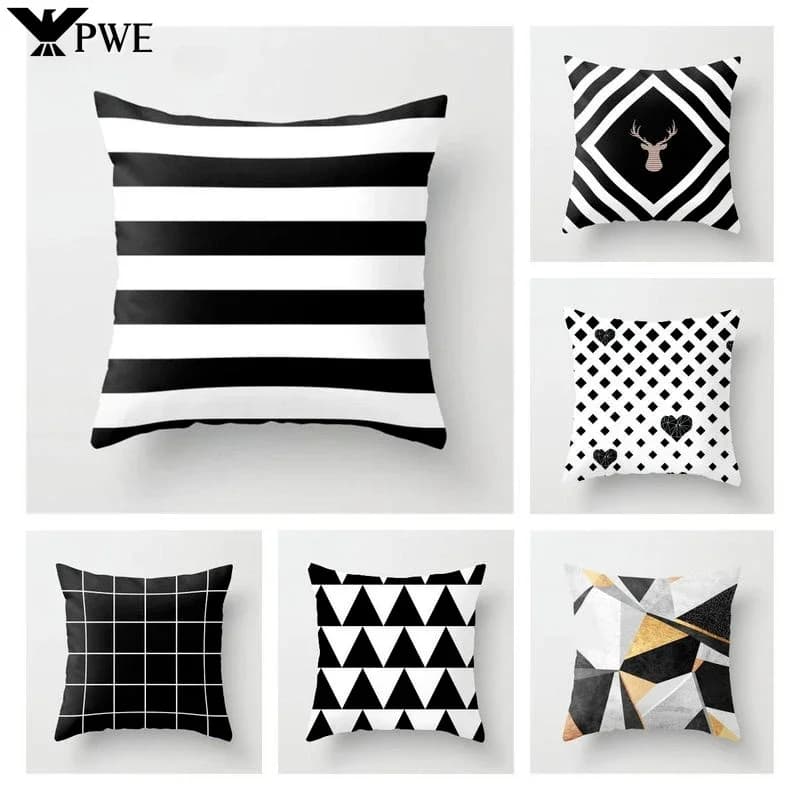 Nordic pillow sheet in black and white Geometric cushion cover in polyester Decorative cushions for sofa Fashion Federation 45*45 cm