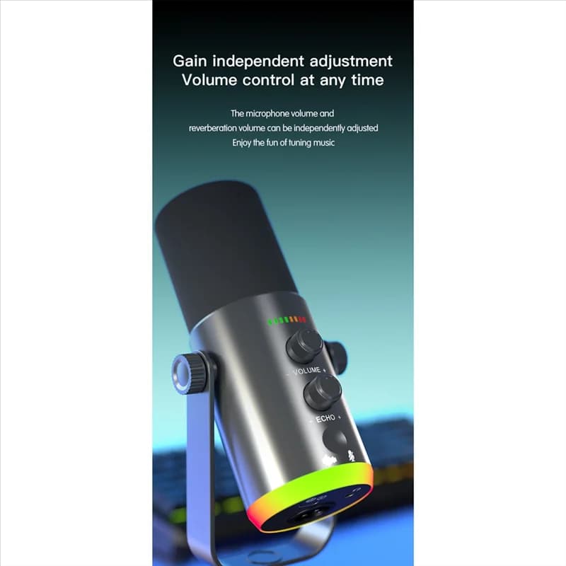 B50B-USB Microfono dinamico da gioco RGB per computer MIC a condensatore per podcaster Live Streaming Nero