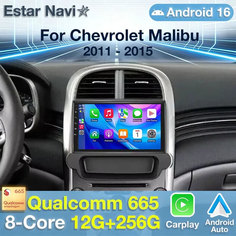 Autoradio Android 16 con Carplay per Chevrolet Malibu 2012-2015, Lettore Multimediale con DSP, GPS, Stereo, WIFI, 2din, Snapdragon