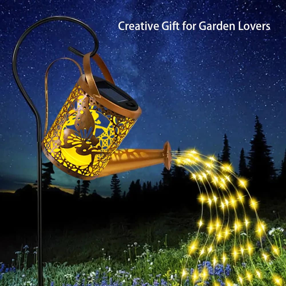 Decorazione da giardino per esterni con annaffiatoio solare – Lampada da proiezione a LED in ferro cavo, luce da palo a terra impermeabile