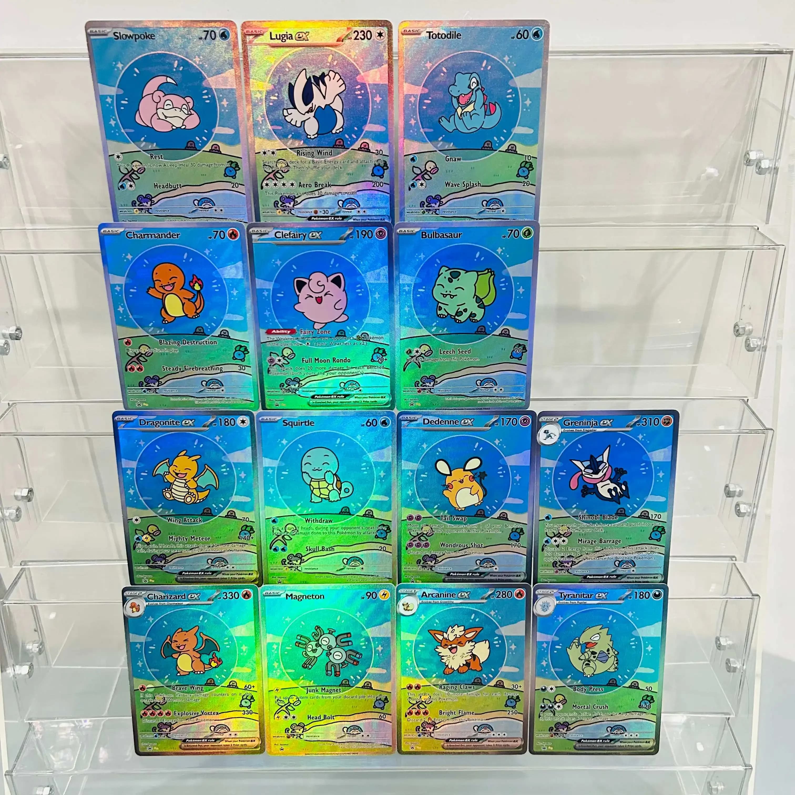 Pokemon 14pcs Cards (Lugia Charizard Greninja) with Holographic Texture, Perfect Condition Premium Anime Collection Card