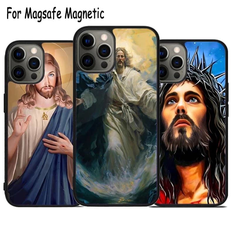 Custodia per telefono wireless Jesus Christ God Funda per iPhone 17 Air 15 16 16e 14 13 11 12 Pro Max Plus, Cover Magnetica Magsafe con Bumper