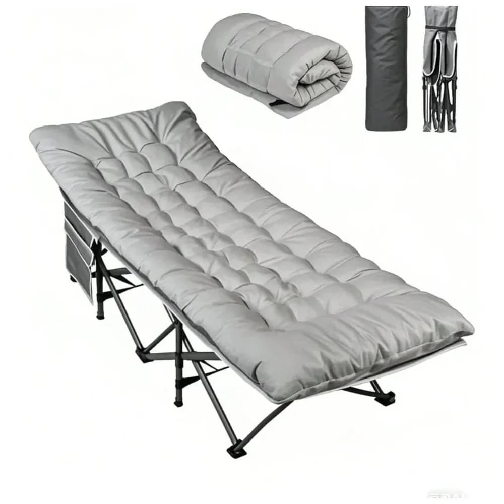 Double layer Oxford camping cots for adults, foldable beds for sleeping with mattress, outdoor folding bed with carrying bag, door