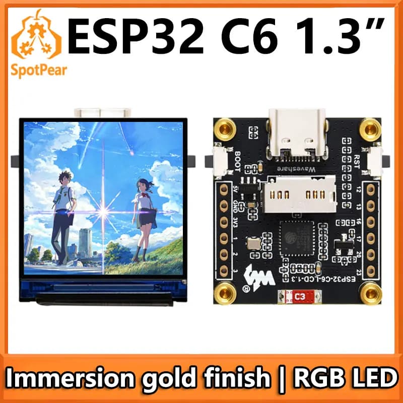 ESP32-C6 LCD Development Card 1.3 Inch Display 1.3 Inch Screen ST7789 240x240 Mini SD-Port QST LVGL for Arduino