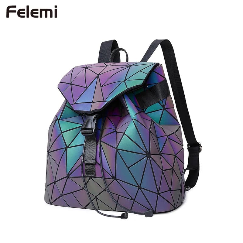 Zaino da donna alla moda Zaini geometrici luminosi per studenti per ragazze Borse da scuola con coulisse per ragazzi Borsa da viaggio