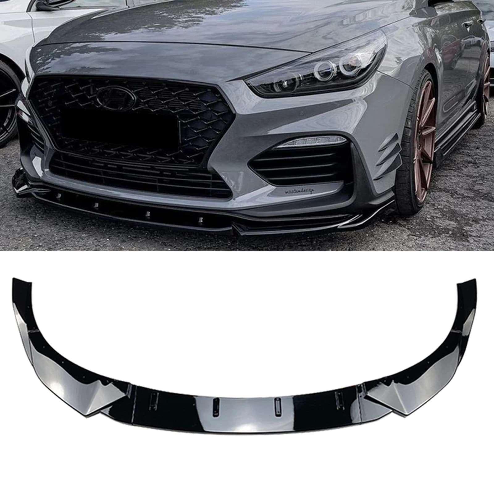 Gloss Black/Carbon Fiber Look Front Bumper Spoiler Splitter Lip Lower Diffuser Blade Guard Kit For 2020-2024 Hyundai I30N MK3.5