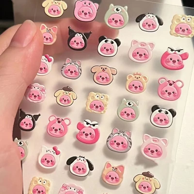 2 Pieces 3D Nail Stickers in Cute Castor Shape Relief, Style Carton Souled Soul, Waterproof, DIY, Nail Decorations, Gift Toy
