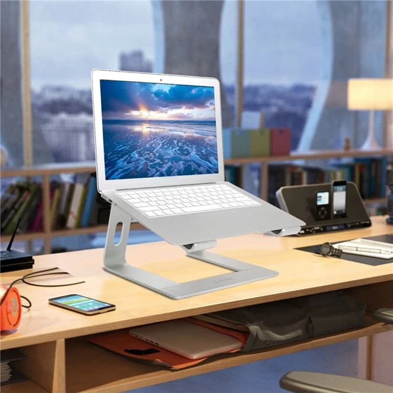 Supporto per laptop da scrivania, base rialzata in lega di alluminio con funzione di raffreddamento.