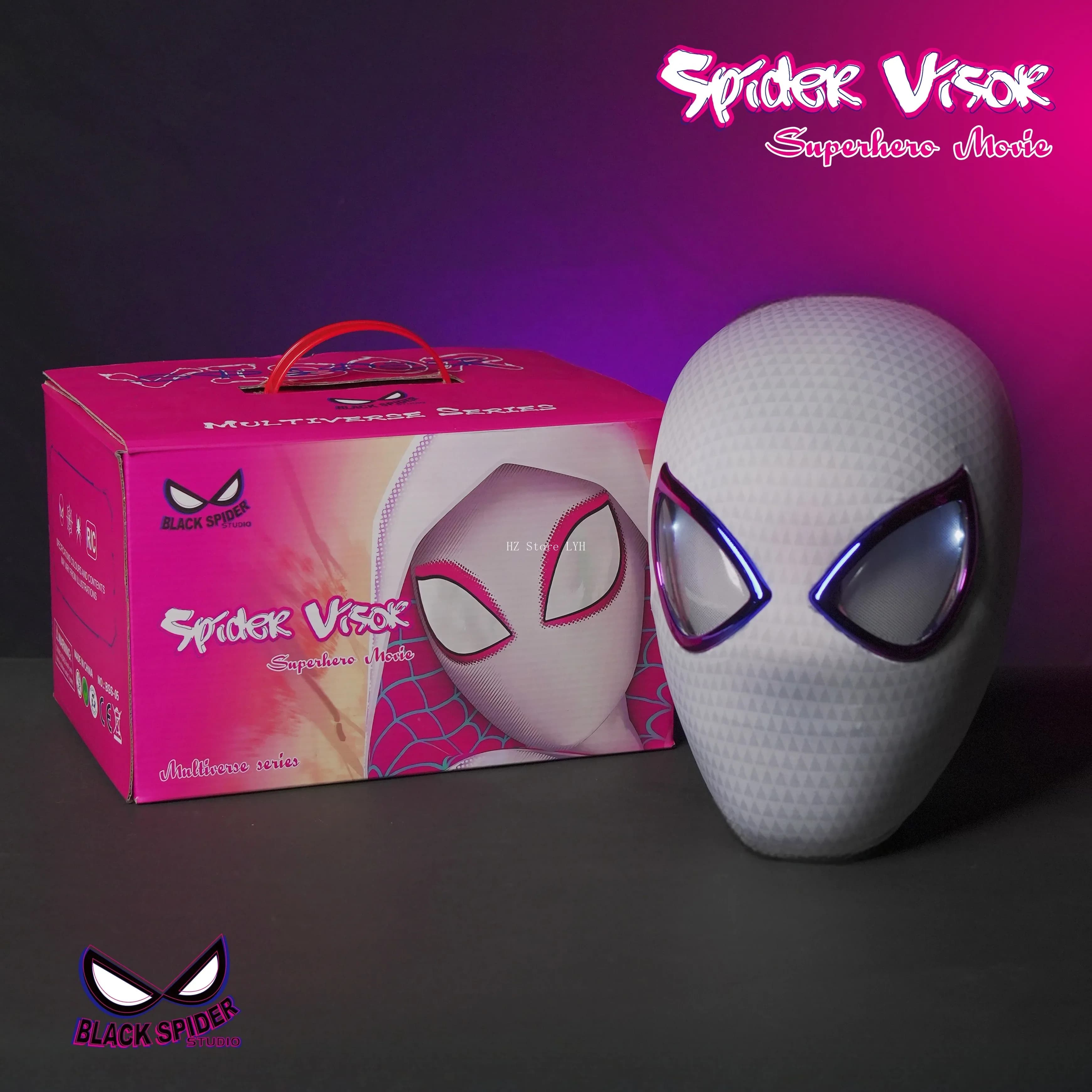 Mar-vel Mask Gwen electronic with eyes moving and light Helmet Spider-Man white Halloween Cosplay Spiderman Control Ring Cos Toys