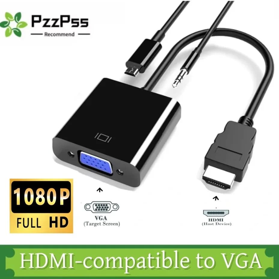 HDMI cable converter compatible with VGA HD 1080P, adapter from HDMI male to VGA female for tablet, laptop, PC, TV