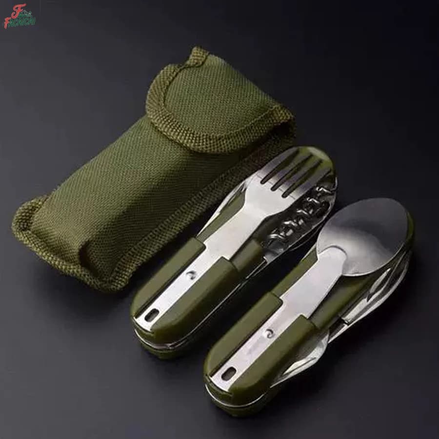 Set da Viaggio Portatile 5-in-1 in Acciaio Inox, Utensili Pieghevoli Multifunzionali per Campeggio