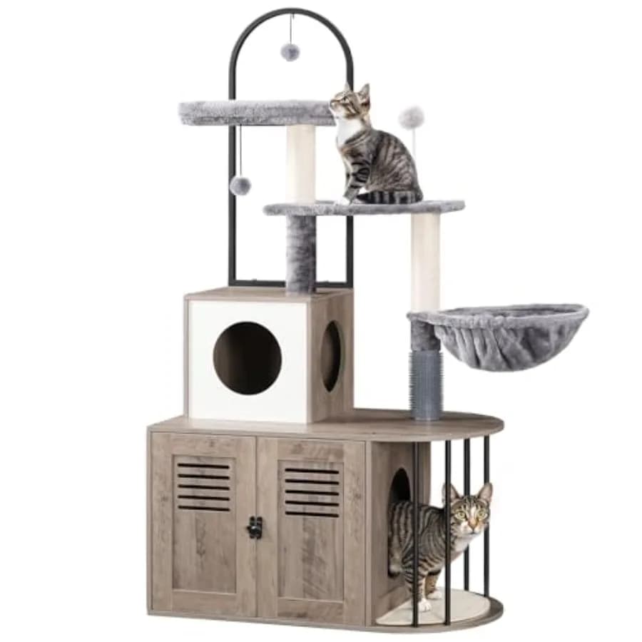 Tiragraffi per Gatti con Lettiera Integrata, Arco Curvo Tutto-in-Uno, Torre per Gatti da 31,5 Pollici con Lettiera Nascosta, Arredamento Versatile per Gatti da Interno