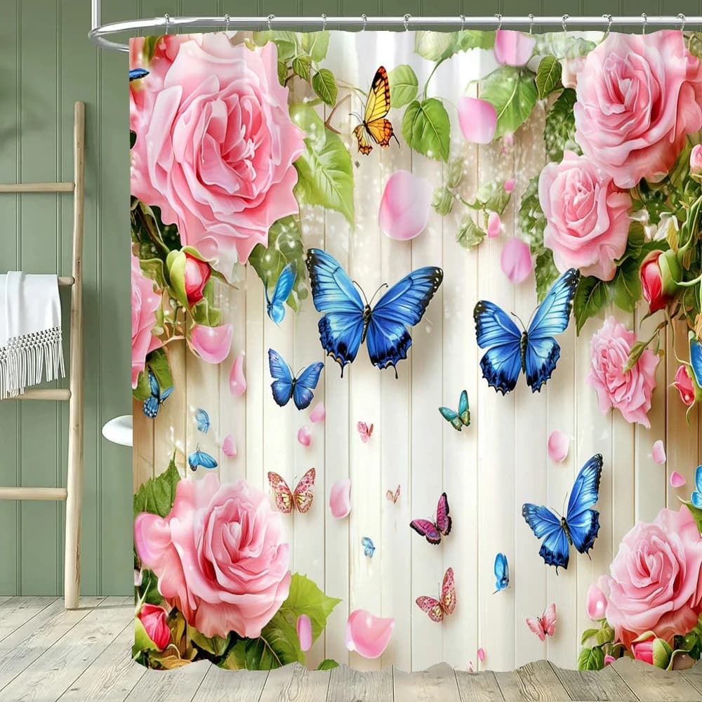 Tenda da doccia con stampa di farfalle e fiori, decorazione per la casa, tenda da bagno in poliestere, tenda divisoria per il bagno