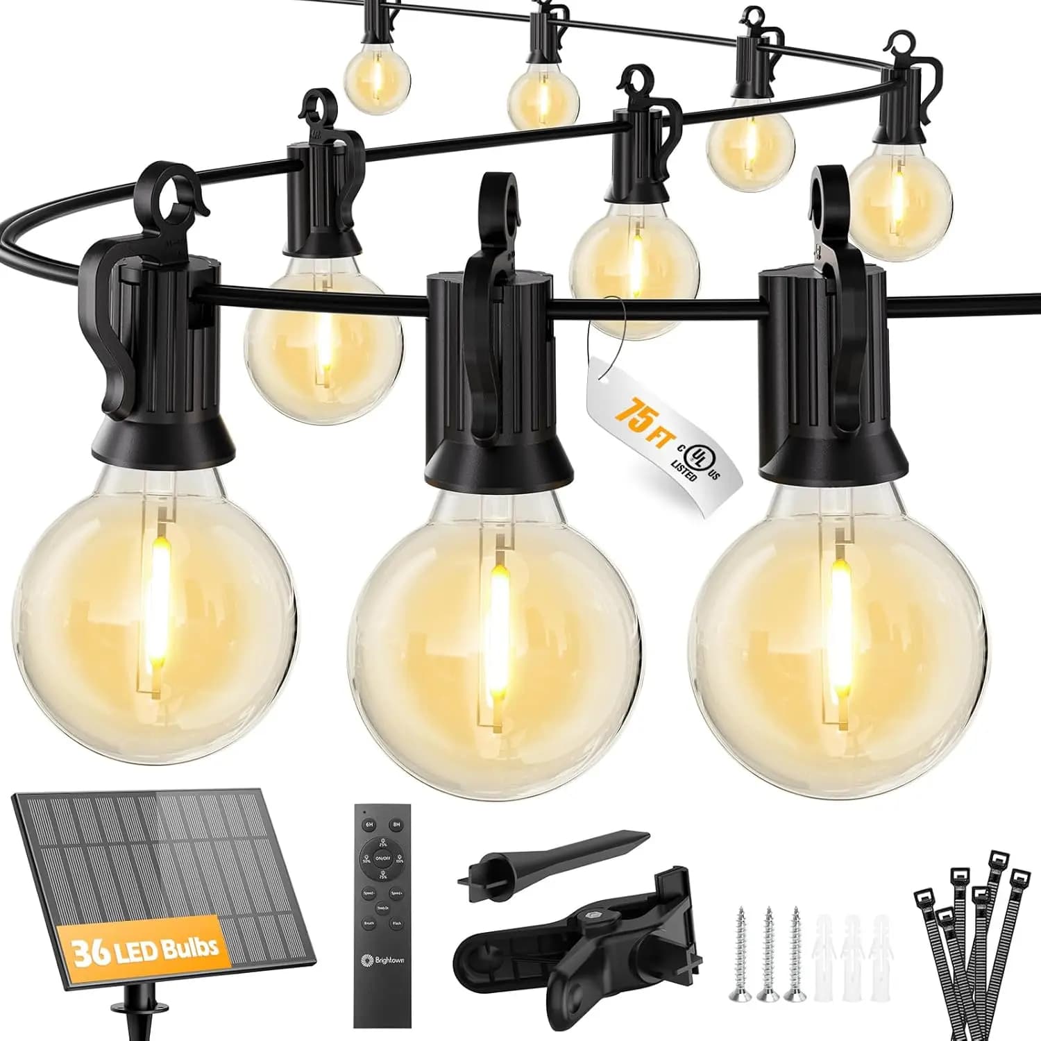 Luci Solari a Stringa da 23m con Telecomando, 36 Lampadine LED Infrangibili, Dimmerabili e Programmabili, 3 Modalità per Esterni, Patio, Giardino, Terrazza