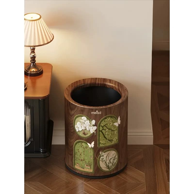 An Elegant Vintage Trash Can, Large Capacity Lidless Open-Top, Retro Waste Basket for Home Bedroom Bathroom Office Kitchen