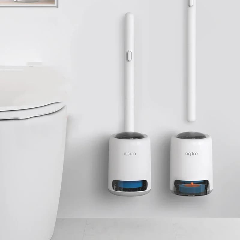 HeMu Disposable Toilet Brush with Wall-Mounted Storage Holder,Replaceable Cleaning Heads, No-Drill Bathroom Toilet Cleaner Kit