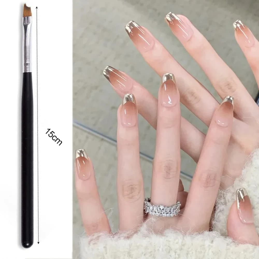 1 pz metallo francese pennello per lo Styling delle unghie 15CM penna a mezzaluna obliqua punta francese pennello pittura Gel UV disegno penna professionale per unghie