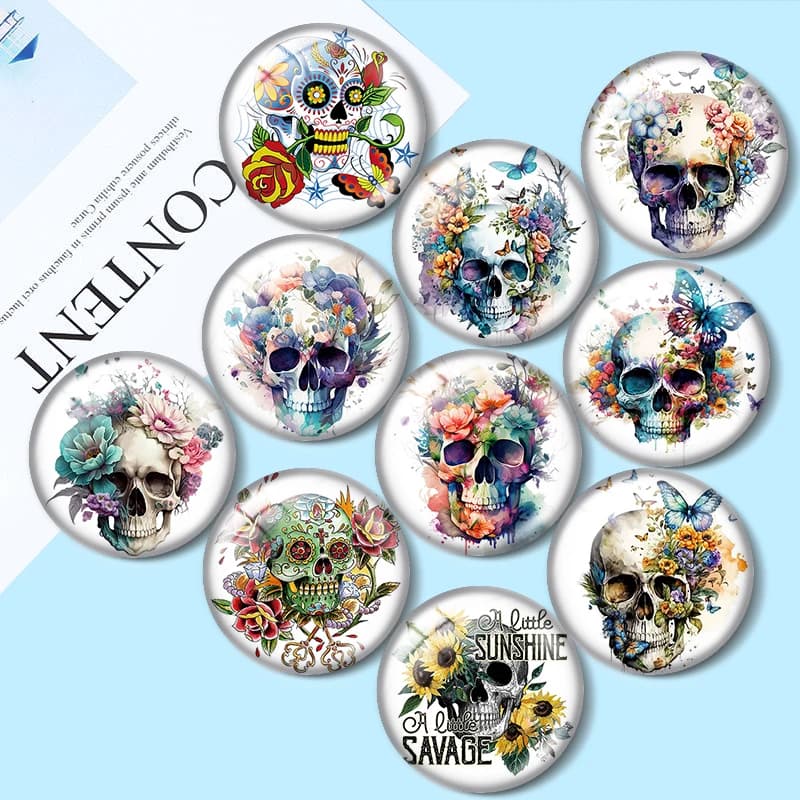 Anelli pendenti con bracciale cabochon in vetro stile punk con teschio da 12/18/20/25 mm per orecchini demo di gioielli che fanno risultati