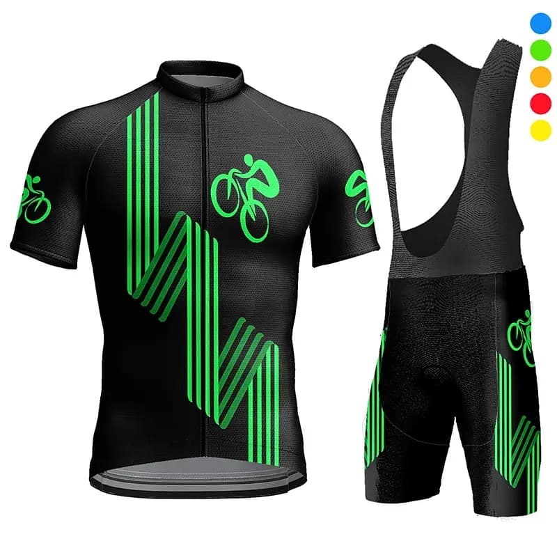 Completo da Ciclismo per Uomo con Maglia a Maniche Corte e Pantaloncini con Bretelle, Imbottitura in Gel Traspirante, Asciugatura Rapida, per MTB