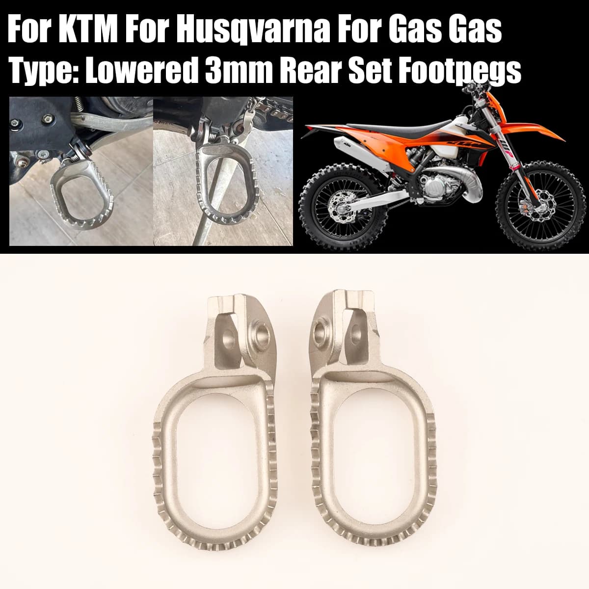 Pedane in acciaio inossidabile con set posteriore abbassato da 3 mm per KTM EXC EXCF XCW XC XCF SX SXF Husqvarna TE FE TX FX TC FC TE FE GasGas EC EX
