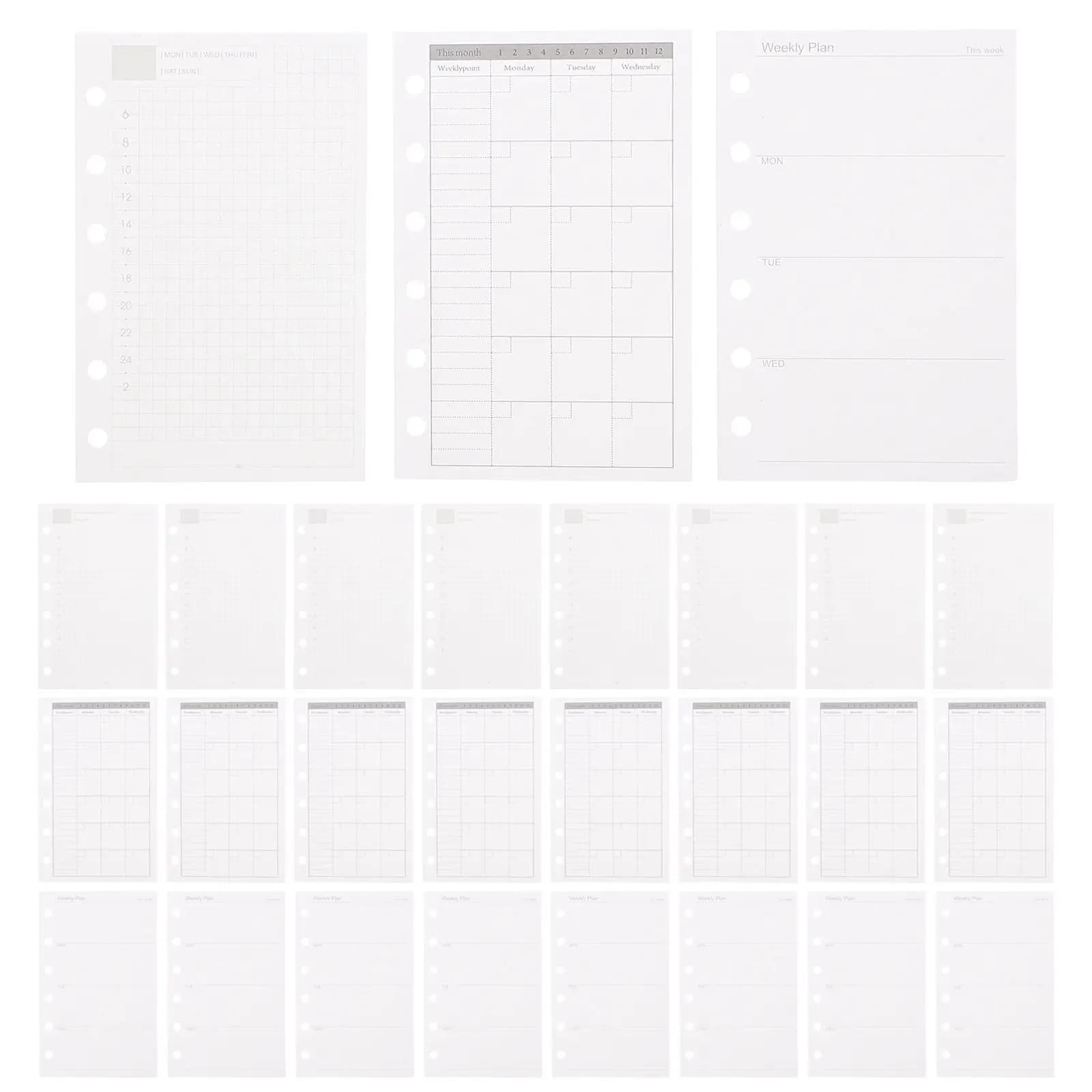 Ricariche per Agenda Settimanale A7, Layout Giornaliero e Mensile, Carta a Righe Spessa, Inserti a 6 Anelli per Quaderno ad Anelli