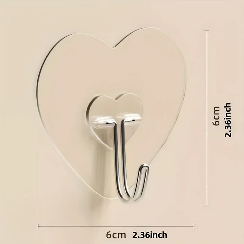 Ganci adesivi resistenti senza trapano da 10 pezzi: ventose trasparenti a forma di cuore, supporti da parete in plastica ispessita per cucina e bagno