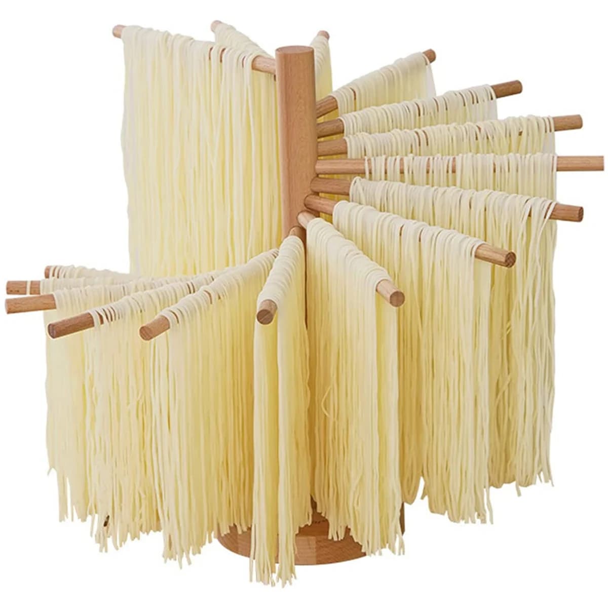 Porta-asciugacarne pieghevole Porta-asciugatura per pasta in legno Appendiabiti per noodle con 16 aste di sospensione per asciugatrice da cucina