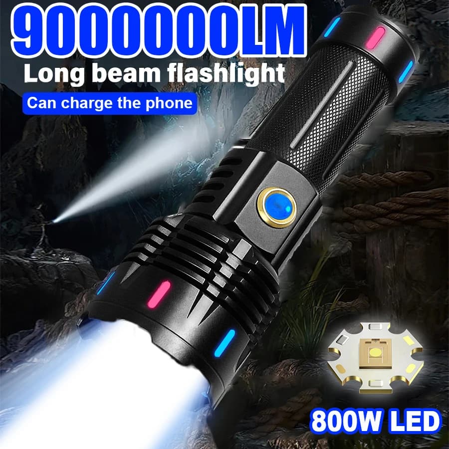 La più recente torcia ultra potente 9000000 Lampada ricaricabile super luminosa LM Torcia impermeabile IPX6 5 modalità Lanterna tattica da caccia