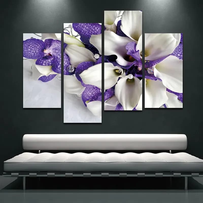 Frameless 4 Pieces Purple White Iris Nordic Floral Wall Art Canvas poster Pictures Painted Home Decoration For Living Room Decoration