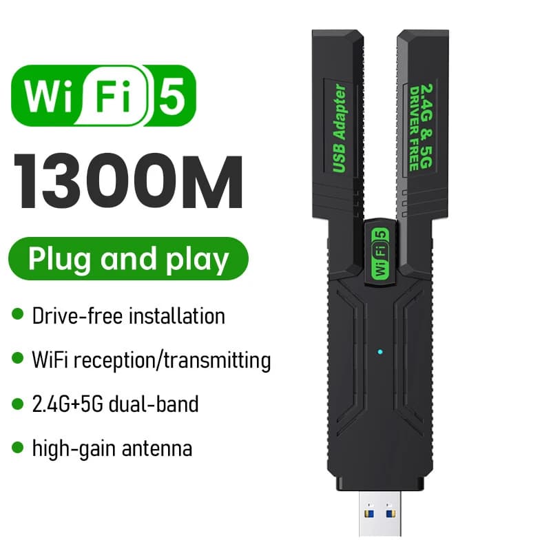 Adattatore USB WiFi a 4 antenne Dual Band 2.4G + 5Ghz 1300Mbps Dongle Wi-Fi USB3.0 Ricevitore scheda wireless ad alta velocità per PC/laptop Win