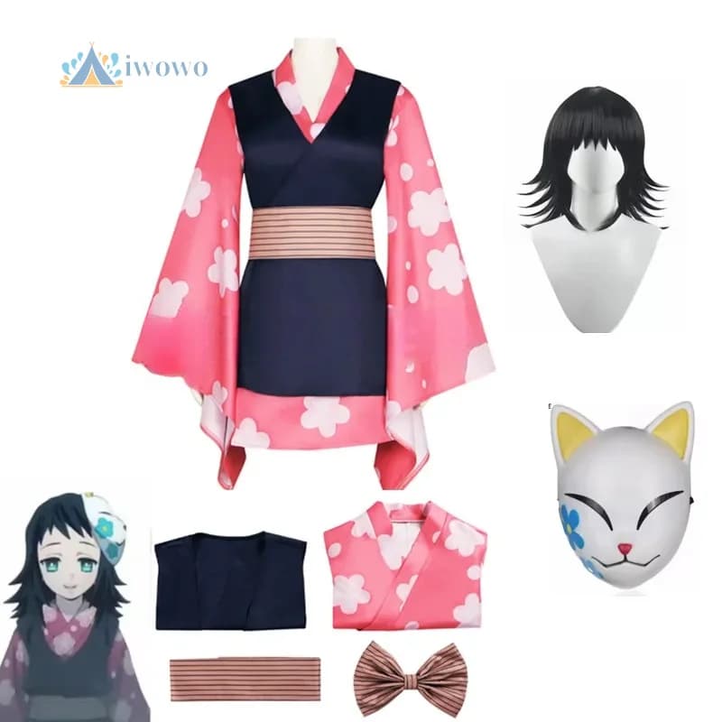 Demon Slayer Makomo Costume Cosplay Kimono Uniforme Maschera in PVC Parrucca Costumi da festa di Halloween per donne e ragazze