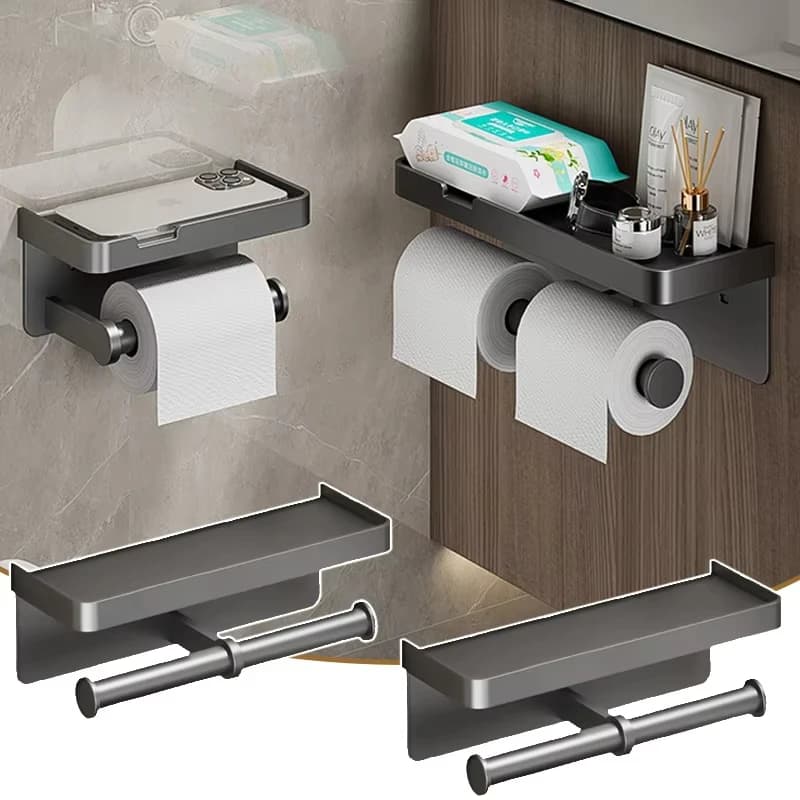 Toilet Paper Holder Aluminum Alloy Wall-Mounted Toilet Roll Holder Storage Toilet Paper Rack Bathroom Kitchen Towel Shelf