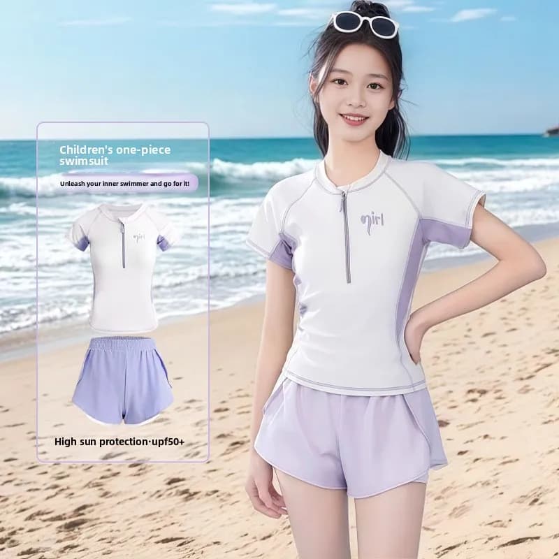 Nuovo Costume da Bagno Estivo per Ragazze, Due Pezzi Sportivo e Conservativo per Giovani in Crescita