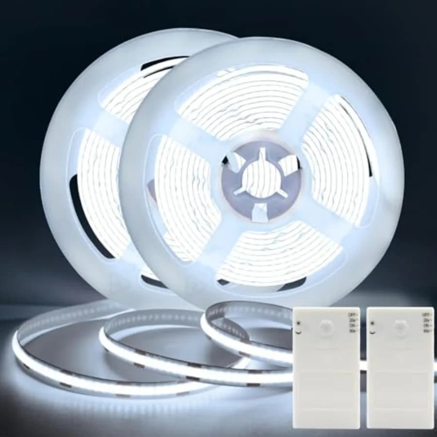 2 Pack COB Motion Sensor Strip Light Battery Operated, 6.6Ft 640 LED Cabinet Strip Lights High Bright with Sensor Lighting Mode