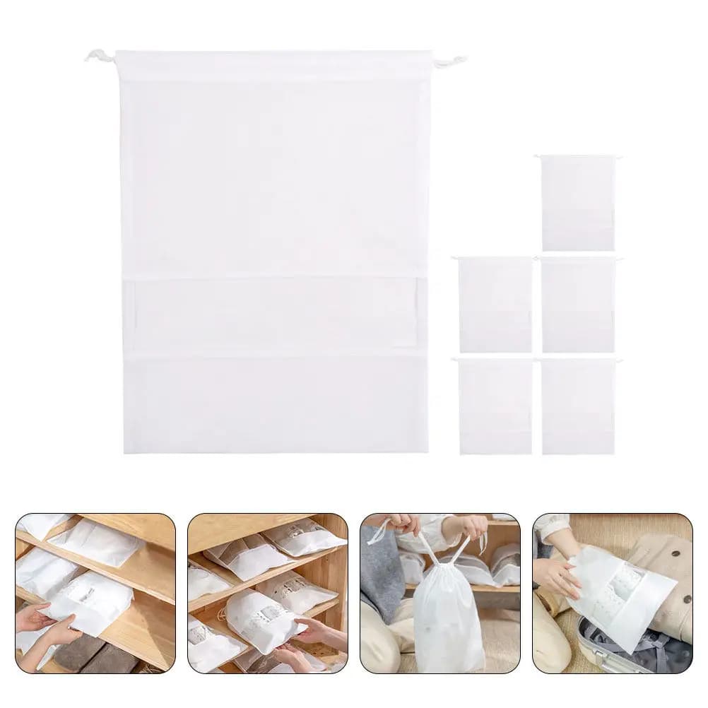 Set di 6 Sacchetti per Scarpe con Cordoncino e Finestra Trasparente, Organizer Riutilizzabile da Viaggio per Stivali, Cavi Elettronici, Cosmetici e Trucchi