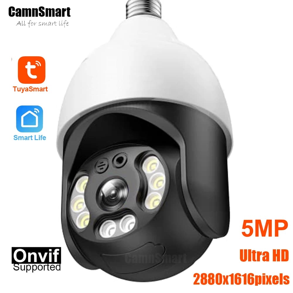 Telecamera IP di sicurezza da 5MP Onvif NVR E27 Lampadina PTZ Protezione video sorveglianza Sistema 256G Smart Home Auto Tracking AI Human