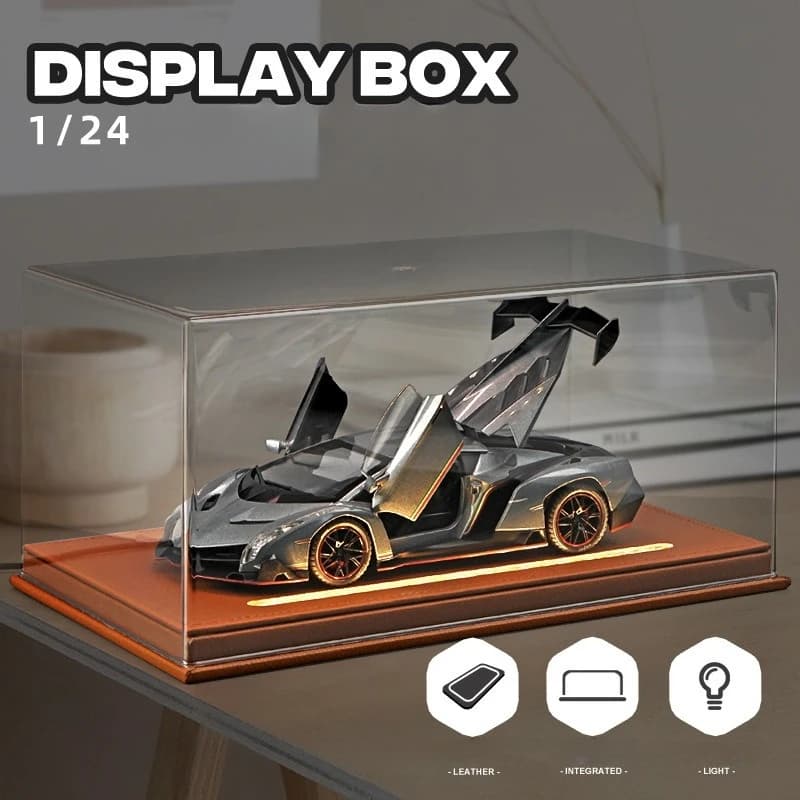 Acrylic Display Box with Light for Alloy Car Model 1:24 Simulation Car Collection Ornaments Dust Storage Box Home Decorations