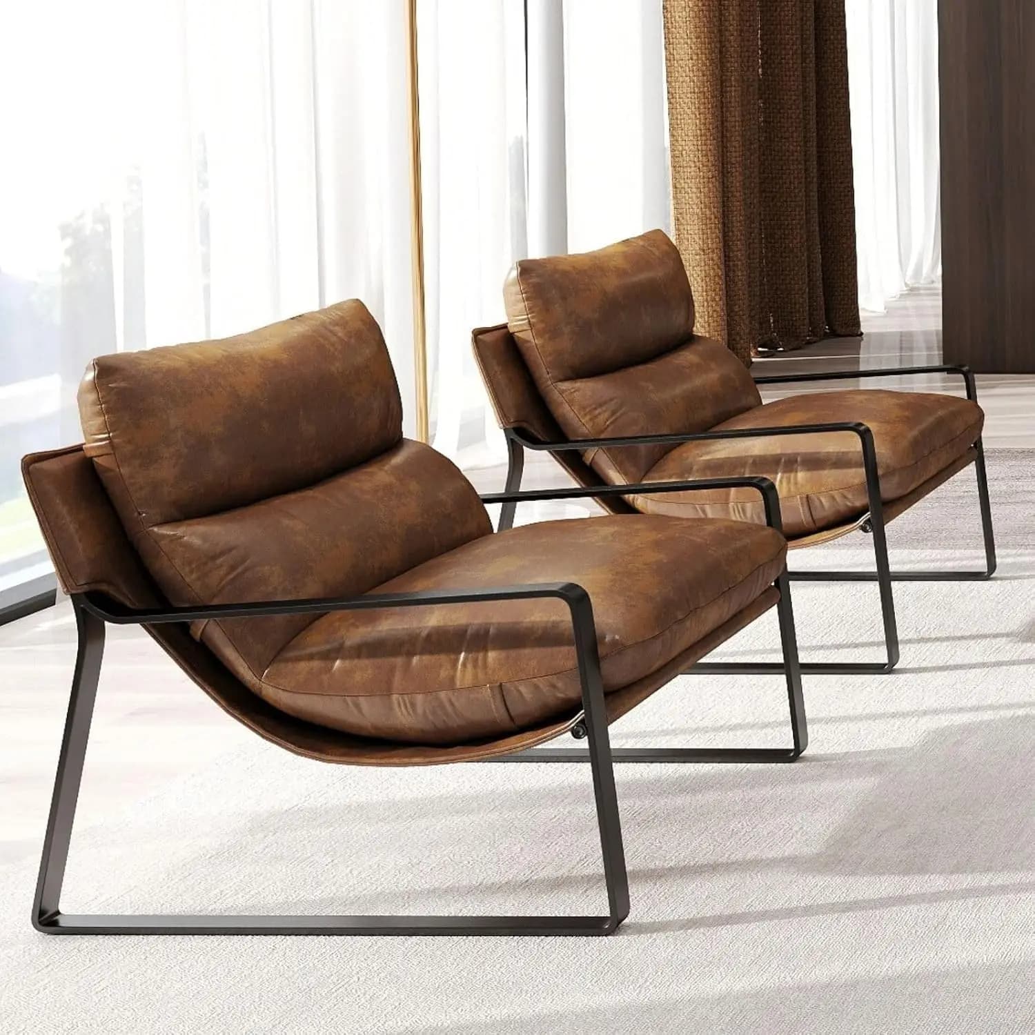 Set di 2 Poltrone in Pelle PU con Gambe in Metallo, Cuscini Rimovibili, Sedia Lounge per Soggiorno e Camera da Letto, Personalizzabile