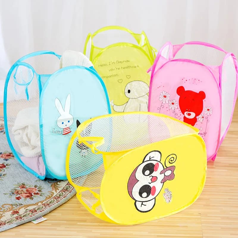 Foldable linen basket printed in comics Basket for dirty clothes in nylon mesh Container to store the simple and modern fabric for home organization