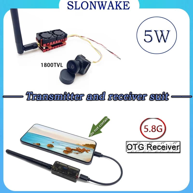 Modulo di trasmissione dell'immagine analogica SLONWAKE fpv 5000mw ad alta potenza 5.8g OTG 48CH ricevitore del telefono Android suit scheda di acquisizione UVCvideo