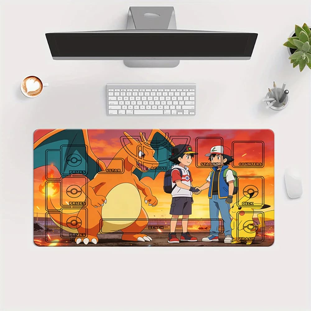 Tappetino per mouse da gioco Pokemon Anime Ash & Charizard vs Ash & Pikachu TCG Playmat