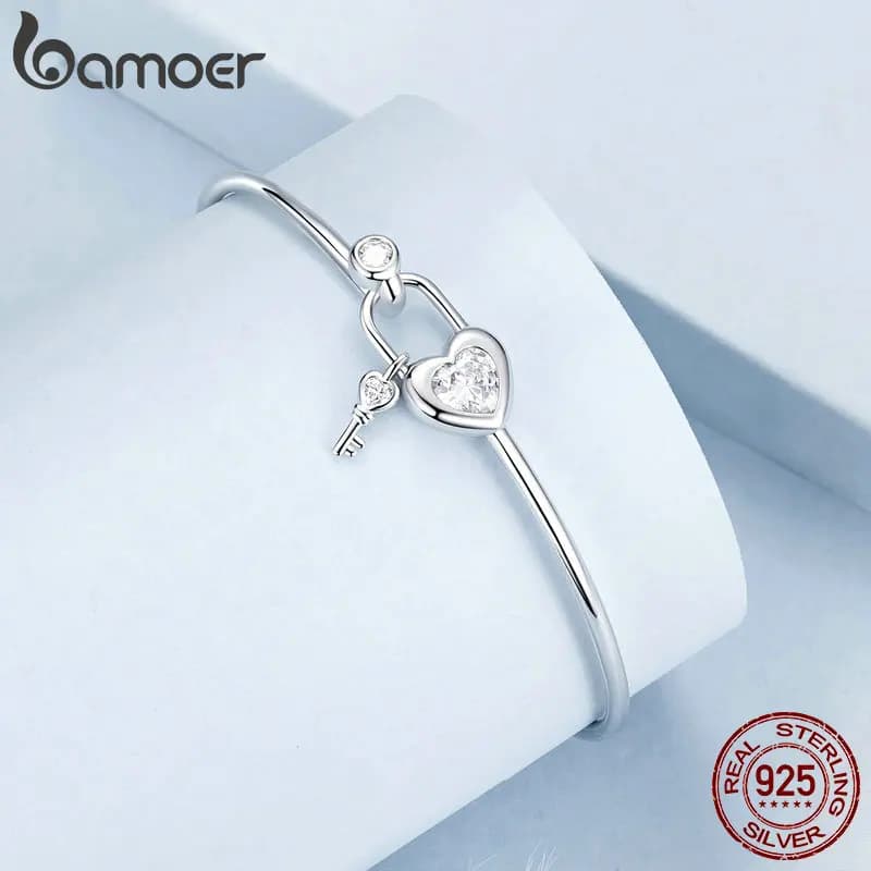 Bamoer bracciale con lucchetto a forma di cuore in argento Sterling 925 genuino bracciale a catena regolabile gioielleria raffinata per le donne regalo
