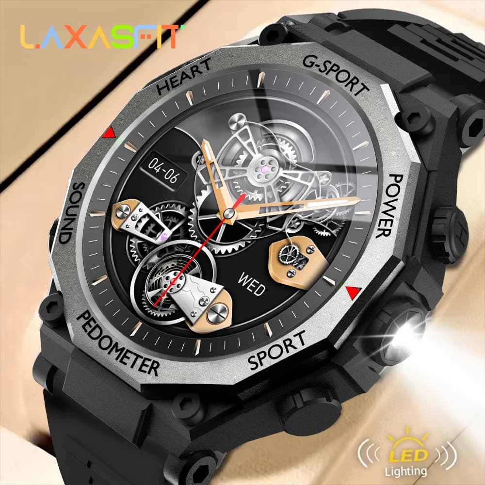 LAXASFIT Smart Watch for Open Air Sports from New Man HD Bluetooth Talk LED Flashlight Smart Watch