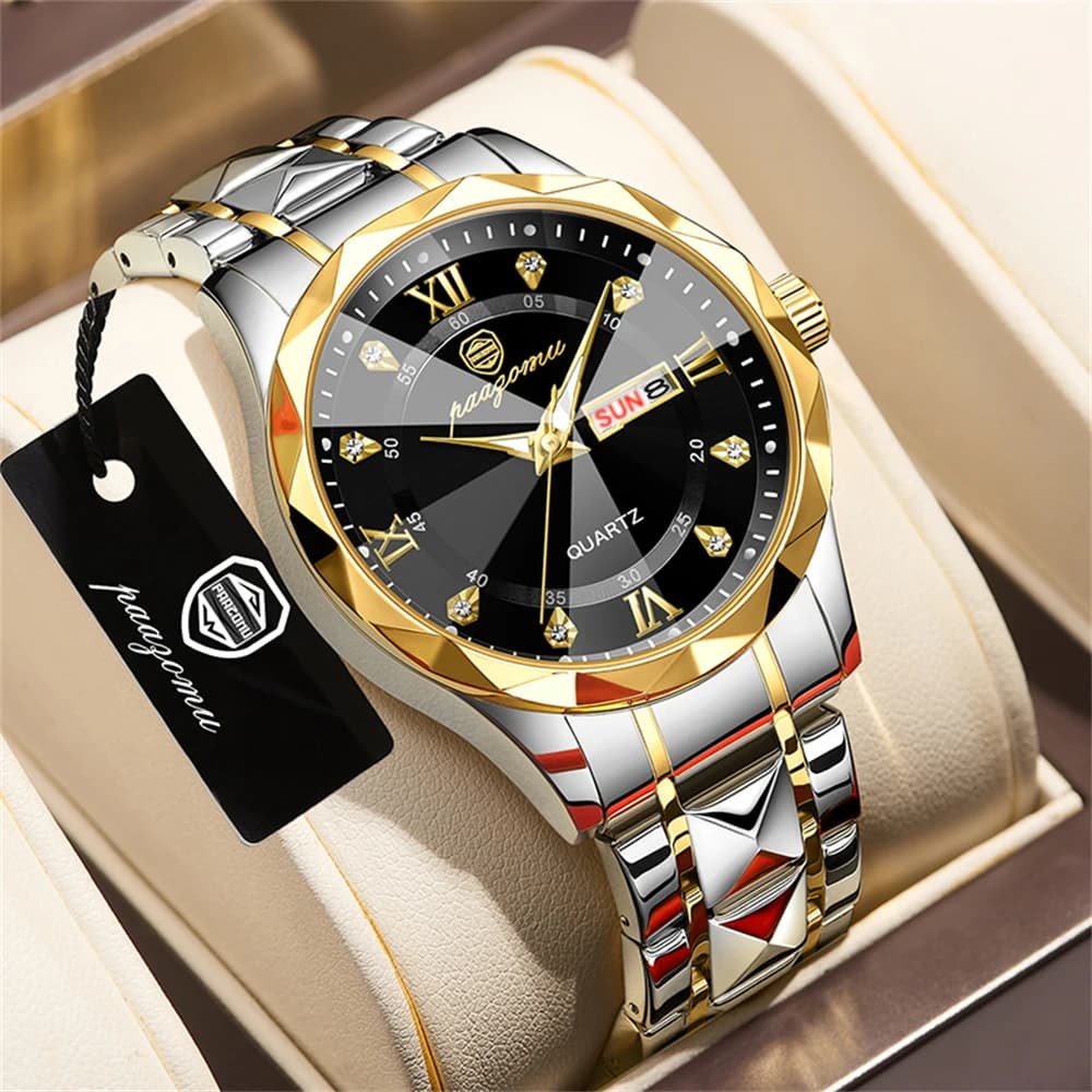 PAAZOMU Luxury Men's Watches from Best Brands Business Men's Wrist Watch Waterproof Quartz Watch with Bright Date and Week, High Quality + Box