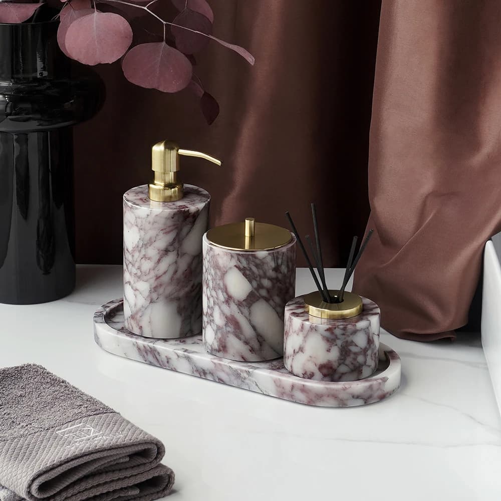 Calacatta Viola Violet Natural Marble Bathroom Accessories Set Luxury Soap Dispenser Cotton Swabs Jar Tray Bathroom Set