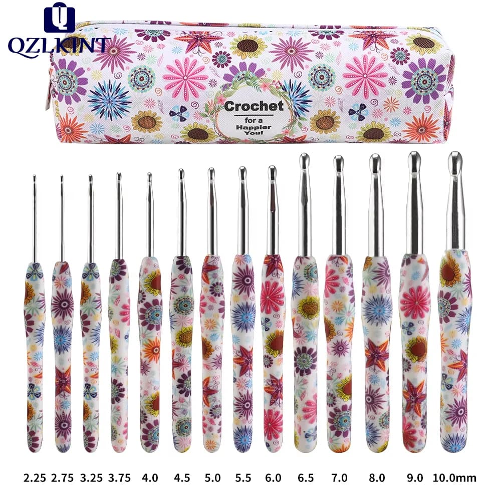 1 pz/14 pz girasole uncinetti kit anacardi fiore alluminio uncinetto aghi con borsa ergonomico lavoro a maglia unche set 2.25-10.0 m