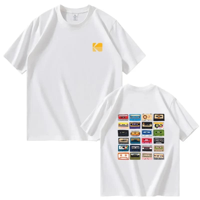 2026 summer Kodak Cassette Tape Print Men's T-shirt Korean Streetwear Cotton Oversized Retro Music Graphic Tee Tops