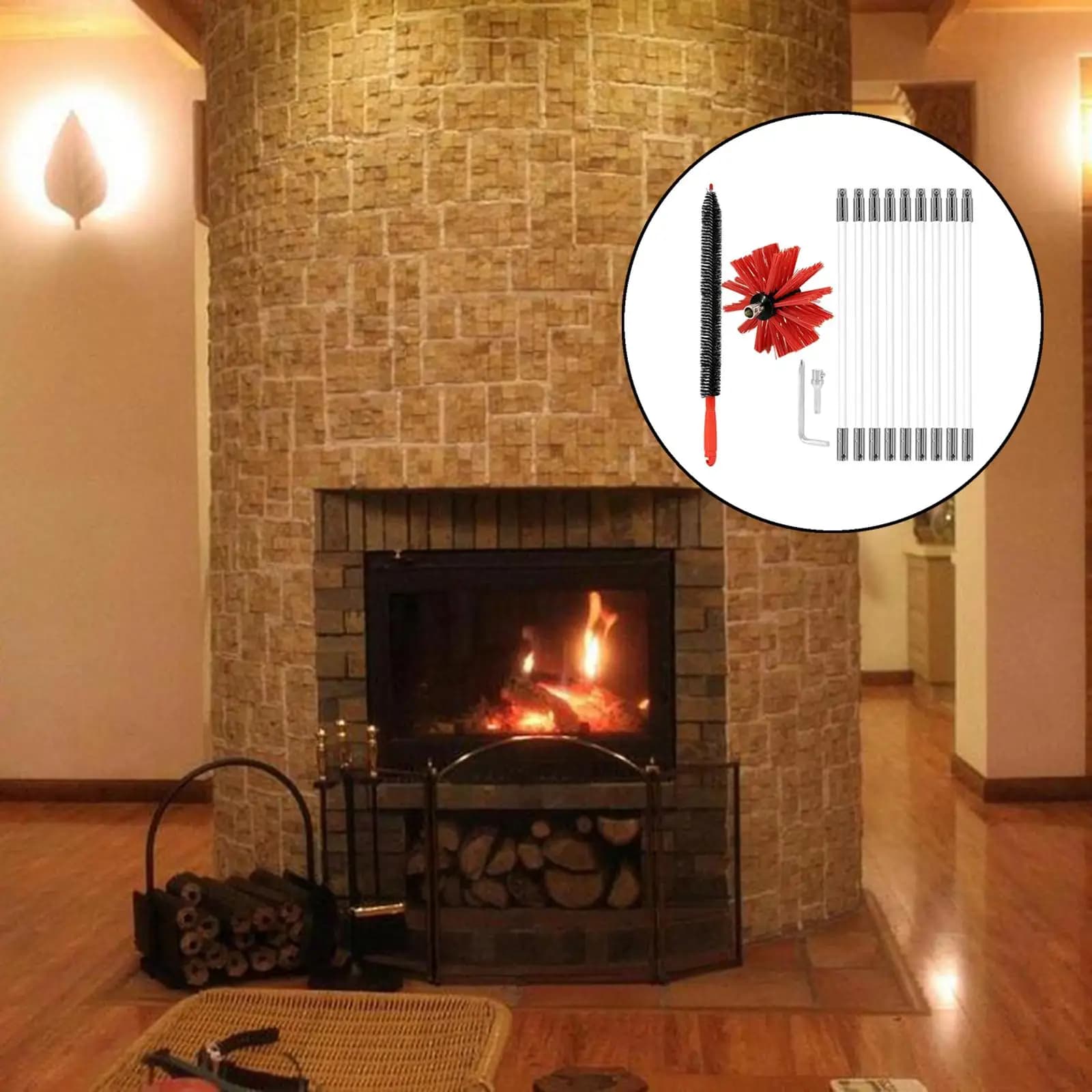 Rotary Chimney Clean Brush Cleaning Sweep System Fireplace Kit Flexible Rod