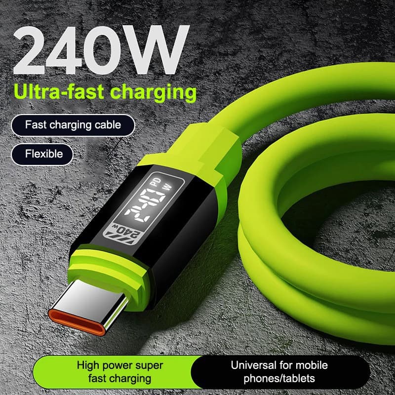 240W Type-C USB Type-C cable for fast charging 1m/2m with real-time power display for Huawei, Xiaomi, Samsung, OPPO, VIVO