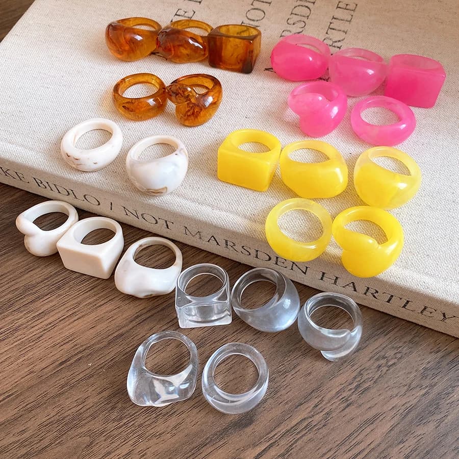 Multicolor Irregular Resin Ring Set Elegant Fashion Suitable For Daily Wear Commute Dating Matching
